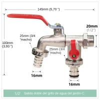 Grifo De Jardín Con Doble Cabeza De Latón 1 Entrada 2 Salidas Conector De Agua Para Balcones Y Jardines Resistente a La Presión ≥850 kPa - details 2
