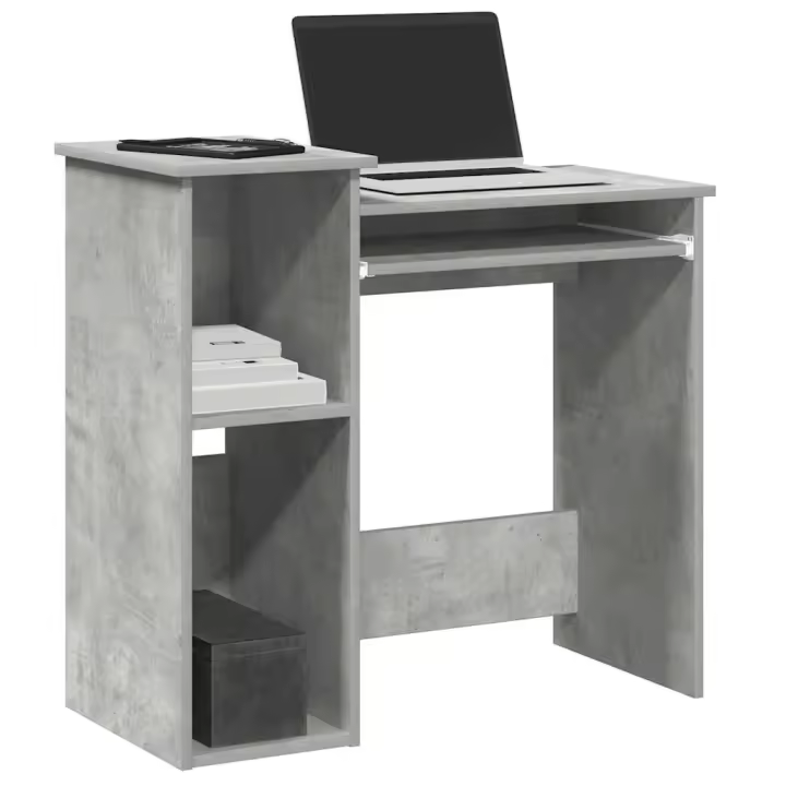 vidaXL Escritorio con estantes contrachapada hormigón 84x40x78 cm en color Gris hormigón/Madera antigua/Negro y más | estructura resistente ideal para salón dormitorio o estudio - 1