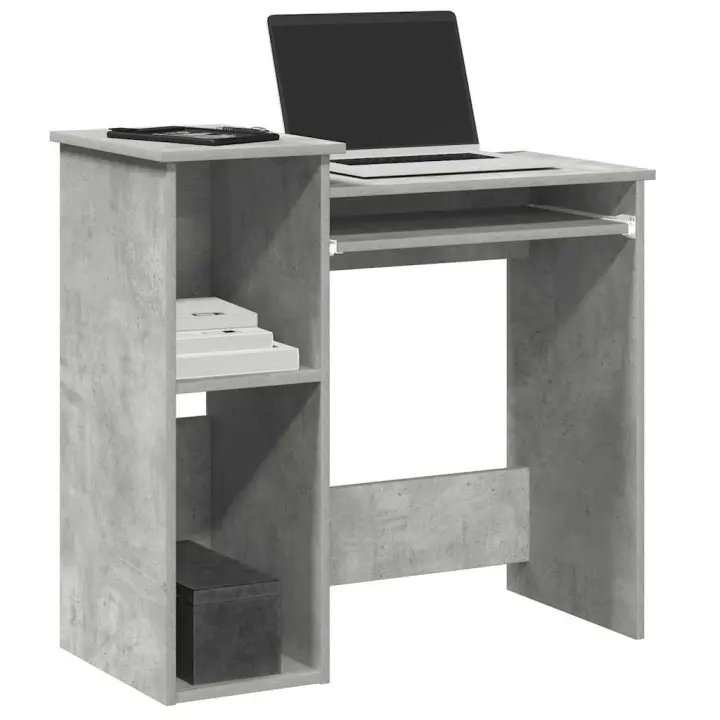 vidaXL Escritorio con estantes contrachapada hormigón 84x40x78 cm en color Gris hormigón/Madera antigua/Negro y más | estructura resistente ideal para salón dormitorio o estudio - 1