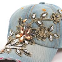 Gorro De Béisbol Para Mujer Con Bordado De Diamante Y Flor En Denim Protección Solar Ajustable Estilo Casual Verano - details 5