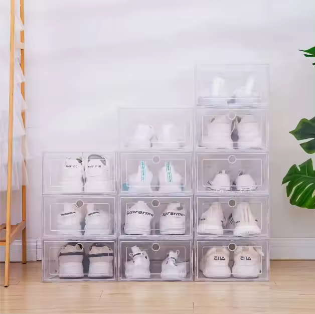 MOV-6-piece/set transparent plastic shoe box thickened, drawer style plastic shoe box, stackable box shoe storage box shoe box - 1