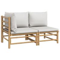 vidaXL Set de muebles de jardín 2 piezas bambú y cojines Gris claro, Taupé, Verde Conjunto Terraza Muebles Jardín Exterior Juego de Muebles de jardín Mueble Jardín Exterior Muebles de Salon Exterior - details 0
