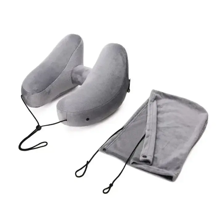 Almohada De Cuello Para Viaje U-Shaped Inflable Con Capucha Almohada De Siesta Para Coche Exterior Y Avión Almohada De Cuello De Viaje - 1