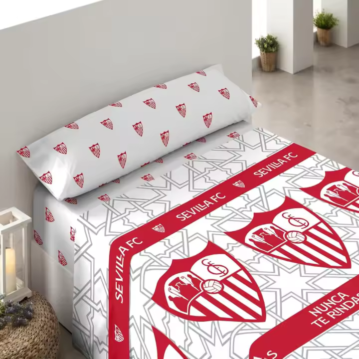 Juego de sábanas Sevilla F.C. Producto Oficial. Juego de sábanas 3 piezas. 50% algodón 50% poliester. - 1