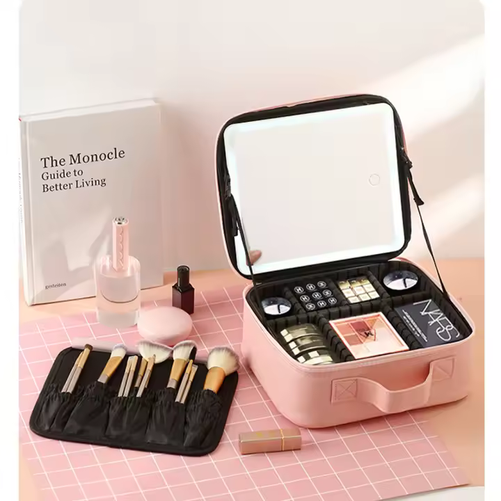 Bolso De Maquillaje Con Espejo Y Luz Estuche De Viaje Grande Organizador De Cosméticos Portátil Con Divisores Ajustables Para Regalos - 1