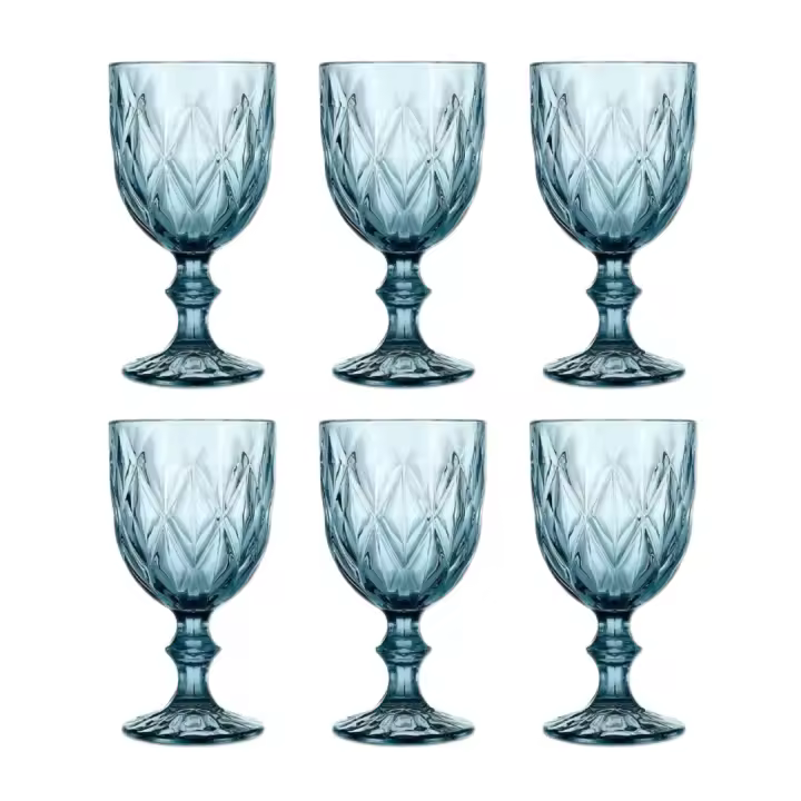 Set de Copas de Vino y Champán en Cristal con Diseño de Rombos, Elegantes y Sofisticadas, Color Azul, Verde, 220 ml, Perfectas para Celebraciones, Brindis, Fiestas, Decoración de Mesa, Estilo Moderno - 1