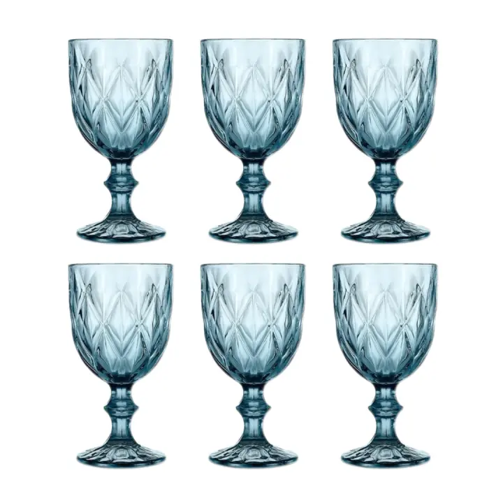 Set de Copas de Vino y Champán en Cristal con Diseño de Rombos, Elegantes y Sofisticadas, Color Azul, Verde, 220 ml, Perfectas para Celebraciones, Brindis, Fiestas, Decoración de Mesa, Estilo Moderno - 1