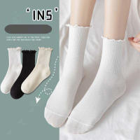 5 Pares De Calcetines Para Mujer Estilo Japonés Veraniego Transpirables Cortos De Color Sólido Con Volante Calcetines Casuales De Media Pantorrilla - details 3