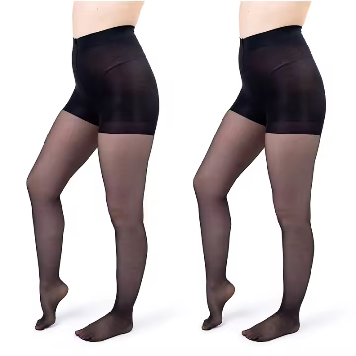 Kave 2 Pares De Medias Pantimedias 20D Para Mujer Con Cintura Controlada Y Punta Aumentada Color Negro Talla Alta Elásticas - 1