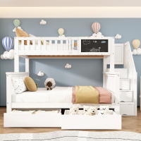 Litera Infantil Doble Función - Cama Superior 90x200 + Cuna Multifunctional 140x200 (Convertible en Estudio) with Pizarra, Cajones de Estira y Diseño Blanco Moderno - Sin Colchón - details 0
