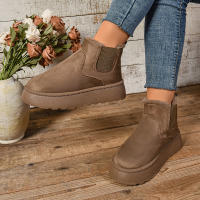 Botas Cortas De Peluche Para Mujer Invierno 2024 Calzado Casual Suela De Goma Material De Superficie CANVAS Lining PU Botas Chelsea De Tobillo Plataforma Sin Tacón - details 12