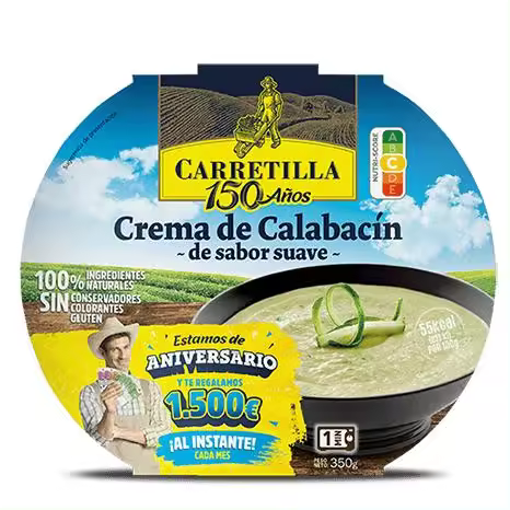 Carretilla Crema de Calabacín de Sabor Suave 7 Unidades de 350 GR Platos Listos en 1 Minuto Sin Gluten,100% Ingredientes Naturales,Sin Conservadores y Sin Colorantes - 1