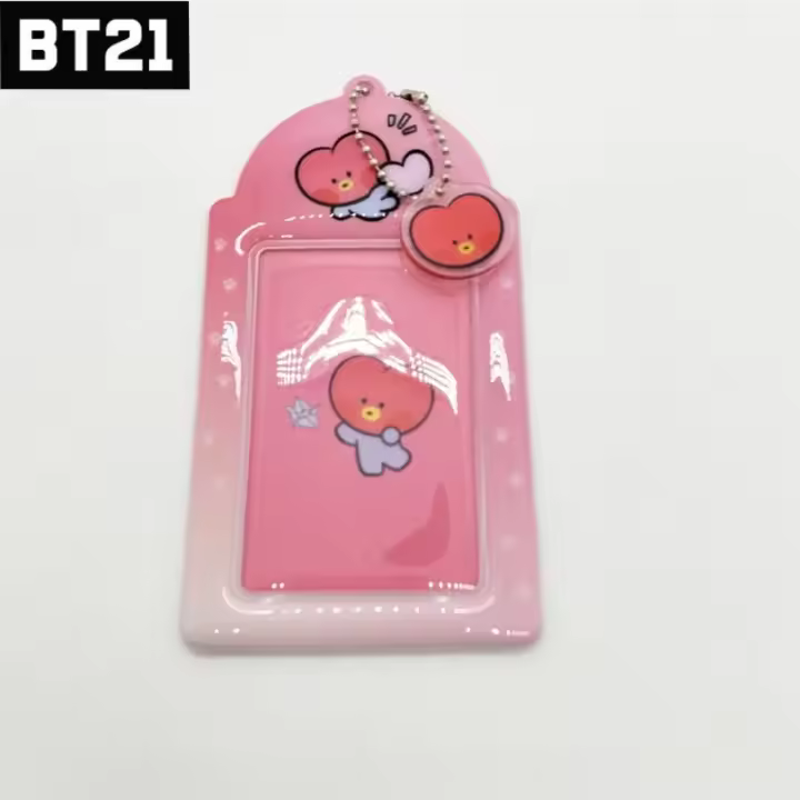Kawaii BT21 Porta Tarjetas De Identidad De Anime Popular Con Cadena Para Llaves PVC Para Estudiantes Y Adultos Medidas 13.7x7.5CM Unisex - 1