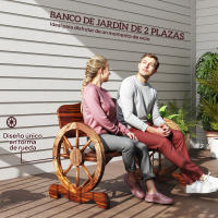 Outsunny Banco de Jardín de Madera Banco de Exterior con Reposabrazos en Forma de Rueda Estilo Rústico Carga 240 kg 2 Plazas para Patio Terraza 110x50x80 cm Carbonizado - details 3