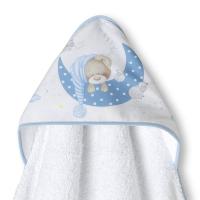Interbaby capa de baño de 1metro x 1metro con capucha y babero azul/ verde BEAR SLEEPING - details 1