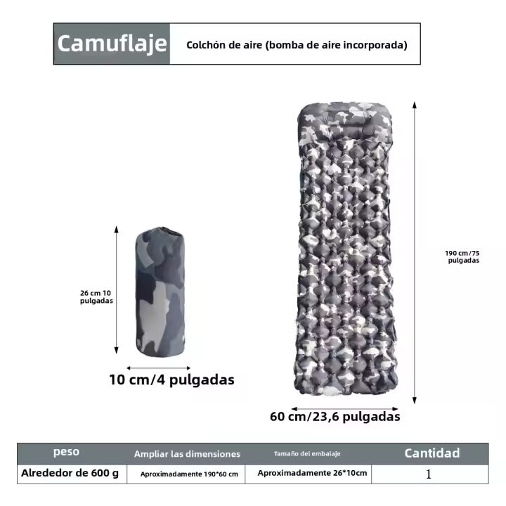 Alfombra De Dormir Para Exteriores Inflable Ultraligera Con Apoyo De Cabeza Para Camping Y Senderismo Material TPU Nylon - 1