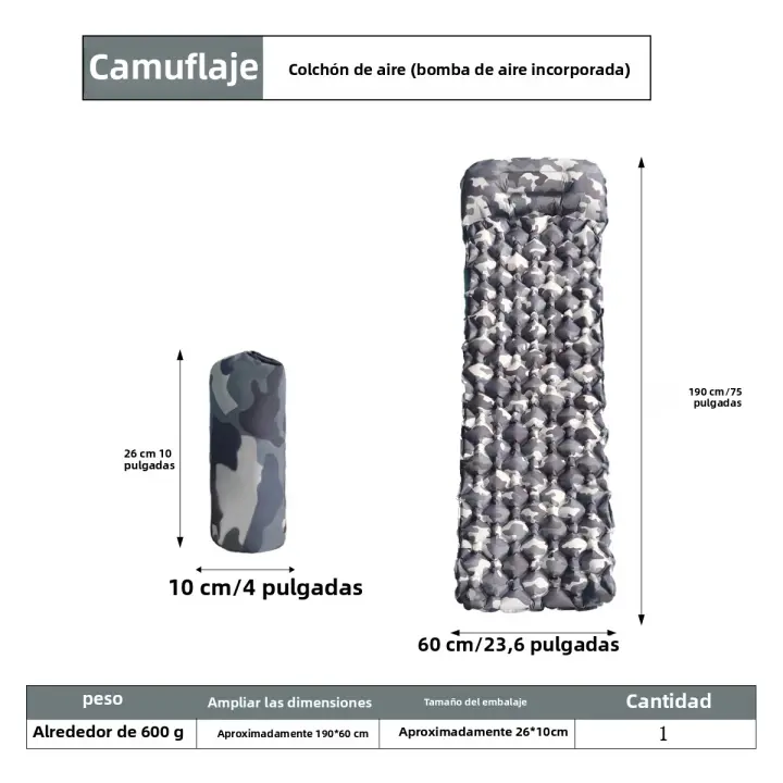 Alfombra De Dormir Para Exteriores Inflable Ultraligera Con Apoyo De Cabeza Para Camping Y Senderismo Material TPU Nylon - 1