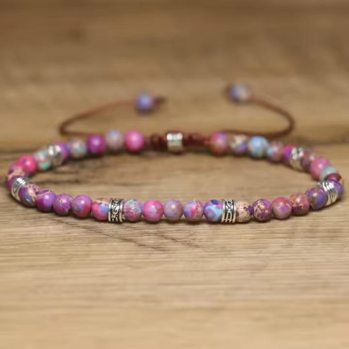 Pulsera De Iaspis Imperio Morado De 4mm Alta Calidad Joyería Natural De Sedimento Marino Ajustable Elegante Para Mujeres Y Niñas - 1