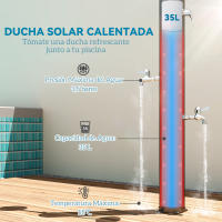Outsunny Ducha de Jardín Solar 35 L Ducha Solar Exterior con 2 Cabezales Giratorios Grifos de Pies y Agua Caliente Máximo 55 °C para Piscina Camping Patio 73x18x217 cm Negro - details 3