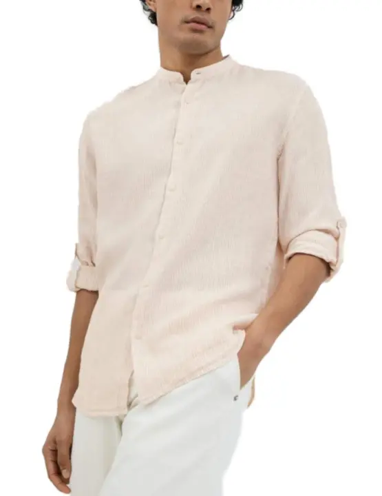 Camisa Selected Linen rosa palo cuello mao para hombre - 1