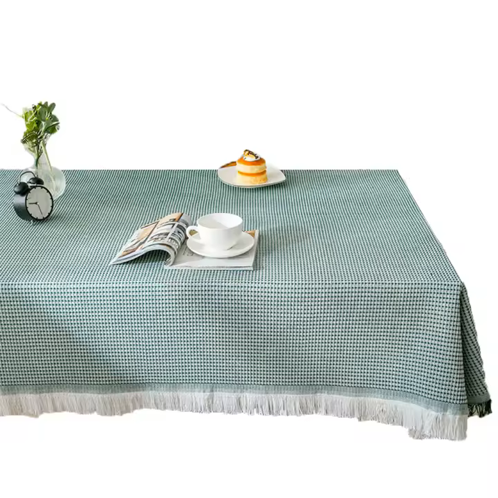 Manteles de exterior antipolvo con flecos, manteles de lino de algodón sin arrugas para fiestas, buffets - 1