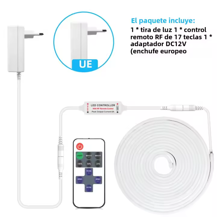 Tira De LED Neón Flexible DC12V 2835 120LEDs/M Con Control Remoto RF Luz De Rope Tubo Impermeable Para Decoración De Casa Y Pared - 1