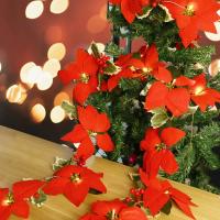 Guirnalda De Flores De Navidad LED 2M Con Poinsettia Rojas Y Hojas De Hollejo Con Led 10 Luces Pilas Incluidas Para Decoración Del Hogar - details 15