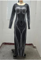 Vestido De Mujer Estilo Europeo Y Americano Largo Manga Larga Cuello Redondo Moda Estampada Ajustado Cintura Natural Primavera 2024 - details 2