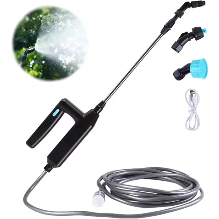 Pulverizador de jardín eléctrico con 3 boquillas y manguera de 5 m, recargable por USB, ideal para desherbar y lavar - 1