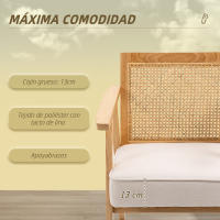 HOMCOM Butaca de Salón Sillón de Salón con Reposabrazos Respaldo de Ratán y Marco de Madera de Caucho Butaca para Dormitorio Sala de Estar Carga 120 kg Natural y Beige - details 1