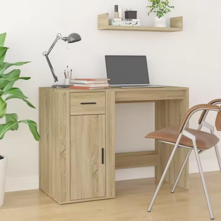 vidaXL Escritorio madera contrachapada color 100x49x75 cm en color Roble Sonoma/Marrón roble/Negro y más | estructura resistente ideal para salón dormitorio o estudio - 1