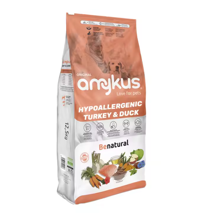 Amykus Gourmet Hypoallergenic Grain Free Turkey & Duck - Pienso para Perros Adultos hipoalergénico, sin Cereales, de Pavo y Pato - 1