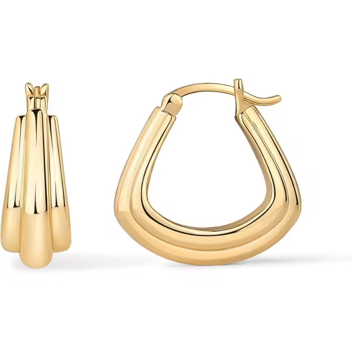Pendientes de Aaro de Triángulo chapados en oro de 14K para Mujer | Gold Ridges Statement Hoops Yellow Gold - 1