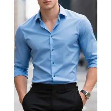 Camisas Hombre Manga Larga Camisa De Vestir Informal Con Botones A Cuadros De Manga Larga A La Moda Para Hombre Blue Xl