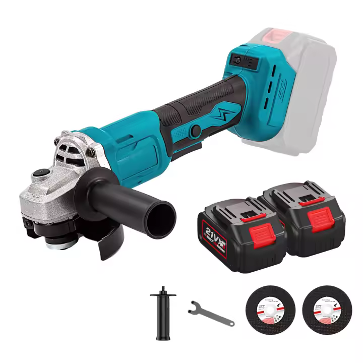 Amoladora angular eléctrica inalámbrica sin escobillas de 125 mm 1000W 21 V Con 2 baterías de litio recargables de 1300mah 3 velocidades para batería Makita de 18 V - 1