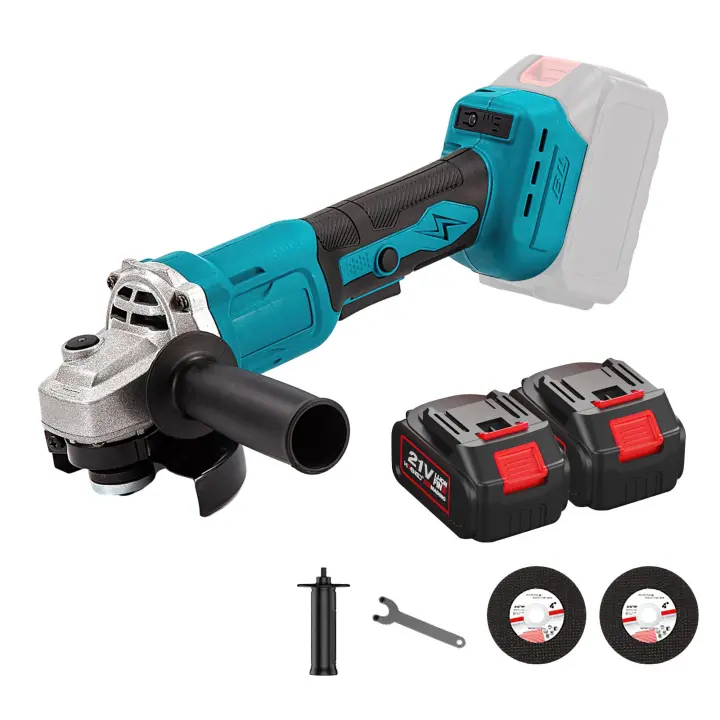 Amoladora angular eléctrica inalámbrica sin escobillas de 125 mm 1000W 21 V Con 2 baterías de litio recargables de 1300mah 3 velocidades para batería Makita de 18 V - 1