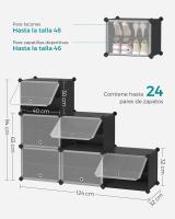 Zapatero Modular de Plástico con 6 Compartimentos y Puertas - Estantería de 30x40x30 cm por Cubo, Marco de Acero, Paneles de Plástico, Color Blanco - details 15