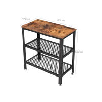 Mesa auxiliar con 2 estantes de malla, compacta y estable para salón, dormitorio y oficina, fácil montaje, estilo industrial, marrón rústico - details 2