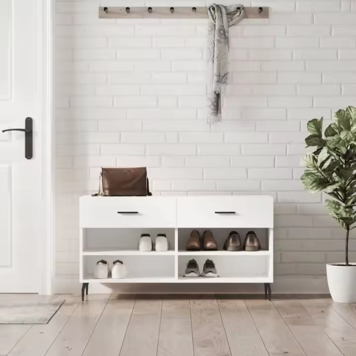 vidaXL Banco zapatero madera de ingeniería blanco 102x35x55 cm - 1