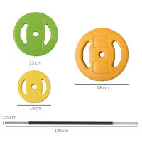HOMCOM Barra de Pesas Set de Musculación con 6 Discos de Pesos 1,5kg 2,5kg 5 kg Intercambiables para Entrenamiento Fuerza y Brazos en Gimnasio Doméstico 130x28x28 cm Multicolor - details 2