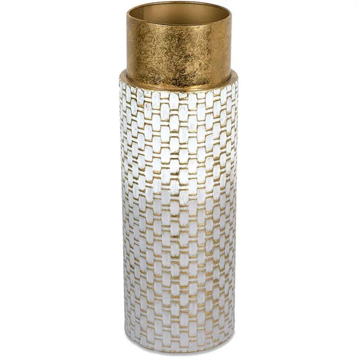 Jarron blanco y gris 46cm cilindrico top dorado milano  Material: Metal Medidas (Ancho*Alto*Fondo): 16*46*16Presume de casa - 1
