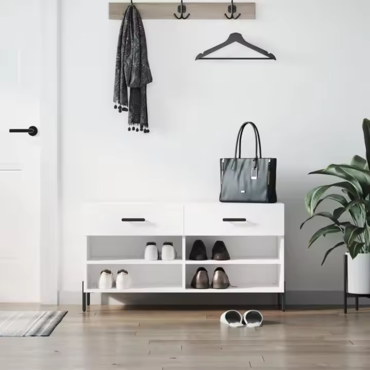 vidaXL Banco zapatero madera de ingeniería blanco 102x35x55 cm - 1