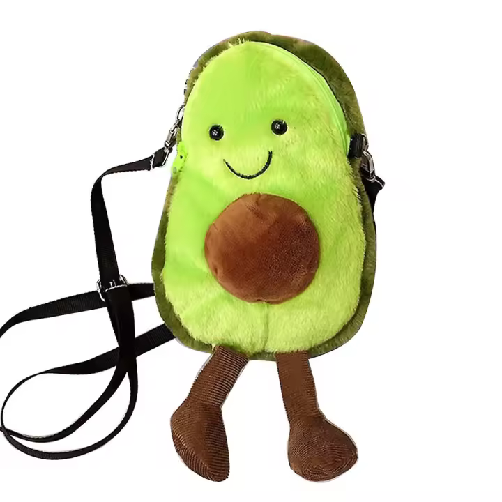Bolso de hombro de peluche suave con forma de aguacate y cremallera. - 1