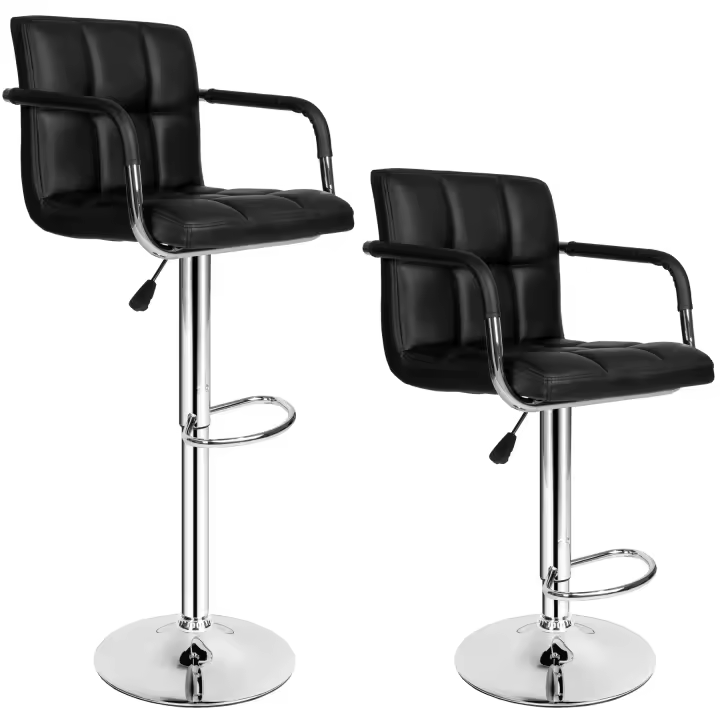 Tectake - 2 taburetes de bar cuero sintético Harald  Giro de 360° y ajustable en altura  Pie y base de acero cromado  Altura del asiento: aprox. 62,5- 82,5 cm // Peso: aprox. 8,7 kg - 1