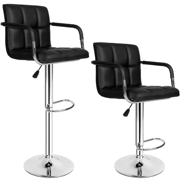 Tectake - 2 taburetes de bar cuero sintético Harald  Giro de 360° y ajustable en altura  Pie y base de acero cromado  Altura del asiento: aprox. 62,5- 82,5 cm // Peso: aprox. 8,7 kg - 1