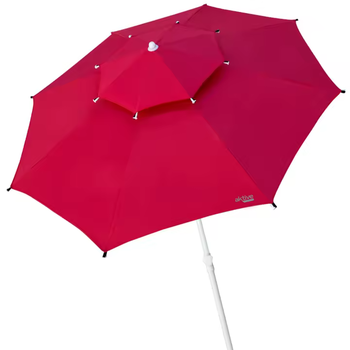 Aktive - Sombrilla playa antiviento 280 cm, sombrilla playa grande, forma octogonal, rojo o azul, poliéster con protección UV30, 8 varillas fibra de vidrio, mástil Ø28/32 mm, resistente, incluye funda y ventilación superior - 1