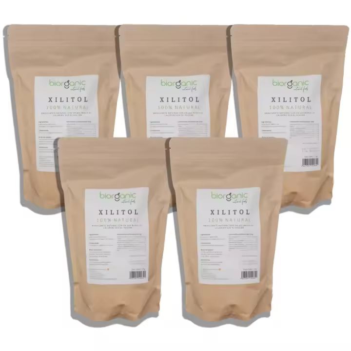 Xilitol 5 Kg - 100% Natural - Procedente del abedul- Certificado sin MGOs - Sin gluten - Vegano. Bajo en calorías y carbohidratos. Ideal repostería. Biorganic, marca española. - 1