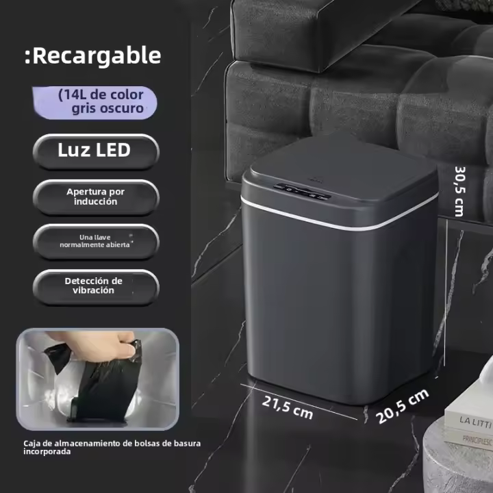 Basurero Inteligente Sensor Automático 16L Para Cocina Y Baño Impermeable Con Tapa Bin De Residuos Domésticos Eléctrico - 1