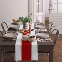 1pc Rojo Corredor De Mesa De Lino Estampado De Rayas Estilo Rustico Para Decoración De Comedor Y Fiestas En Casa - details 1