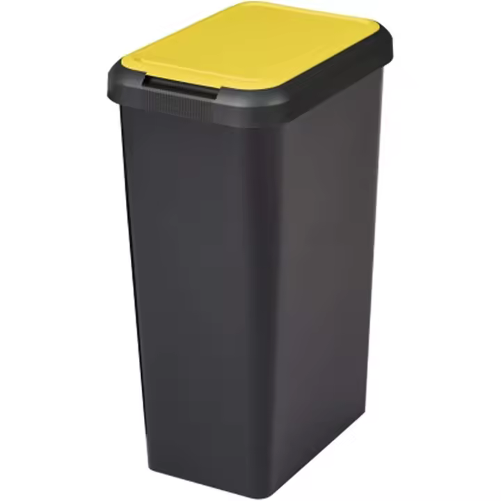 Cubo de Basura Tontarelli Touch&lift 45 Litros - Negro con Tapa Amarilla - 1